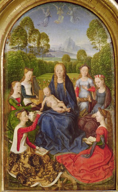 Vergine e Bambino con Santi, pannello sinistro del Dittico di Jean du Cellier, c.1490 da Hans Memling